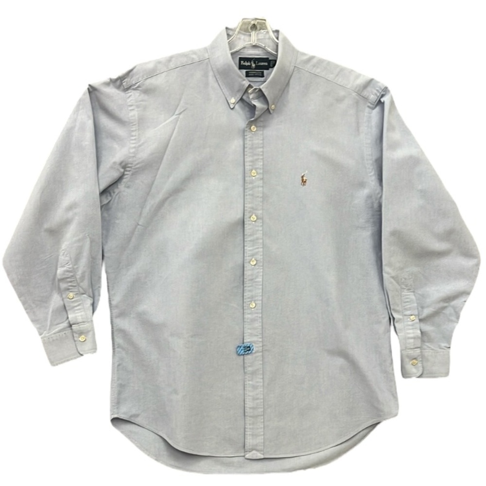 Vintage Ralph Lauren Yarmouth Mens Size 17 Blue Chambray Cotton Oxford Shirt